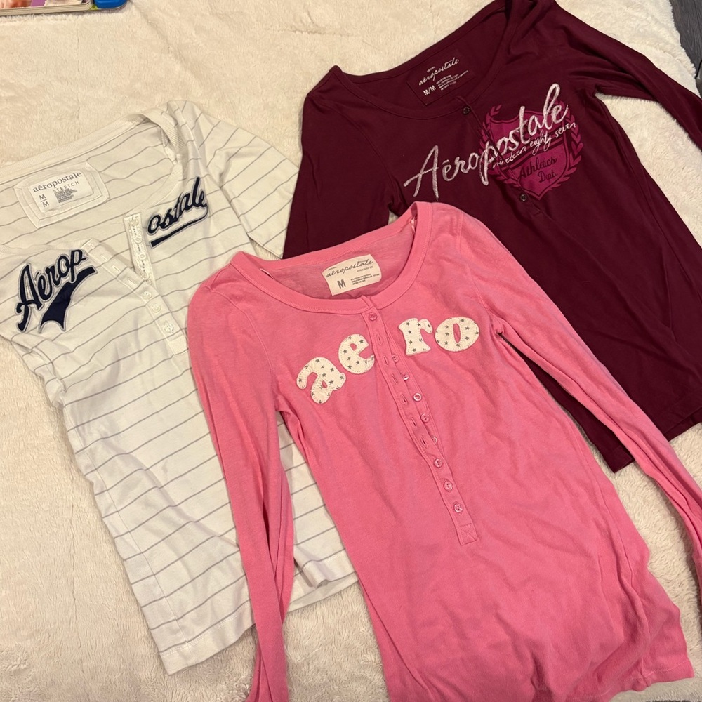 Aeropostale Women's Long Sleeve Tees - White, Pink, Burgundy